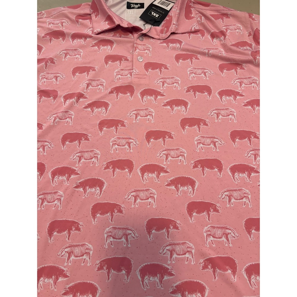 582 Waggle Golf Mens Hog Heaven Polo Shirt Pink Pig Print Performance Stretch 3X - Picture 4 of 8